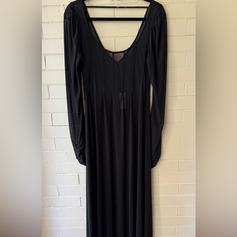 Anthropologie black sheer ruched midi dress - Picture 4 of 7